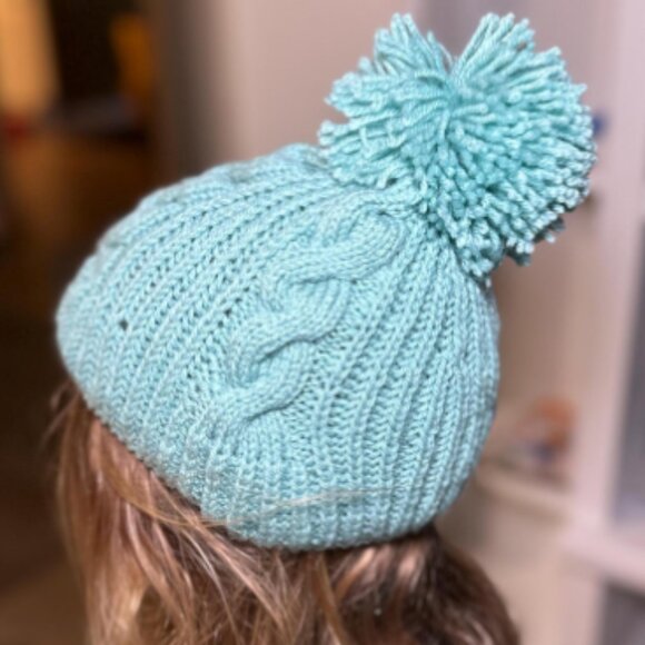 Hand-Knitted Winter Hat with Pom-Pom – Soft Blue Cable Beanie - Picture 7 of 12